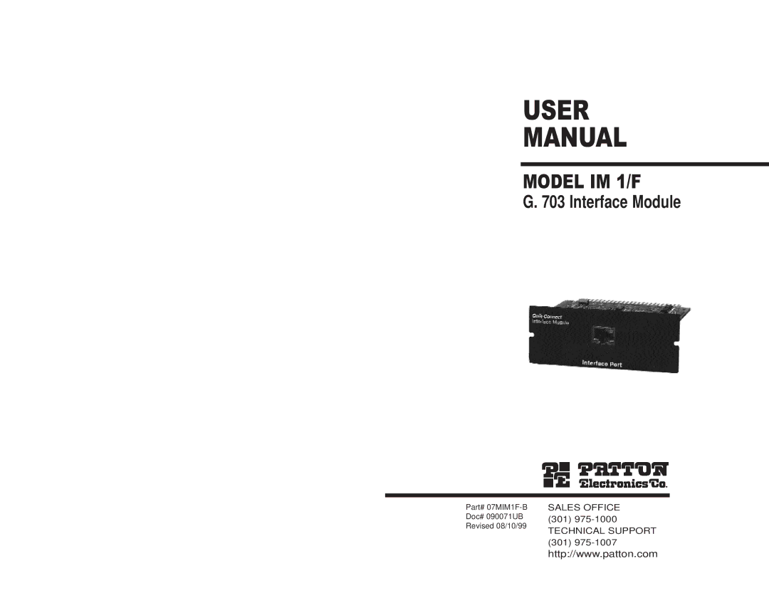 Patton electronic IM 1/F user manual User Manual 