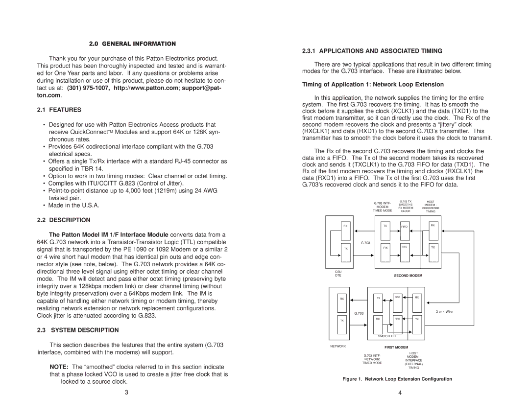 Patton electronic IM 1/F user manual Features, Description Applications and Associated Timing, System Description 