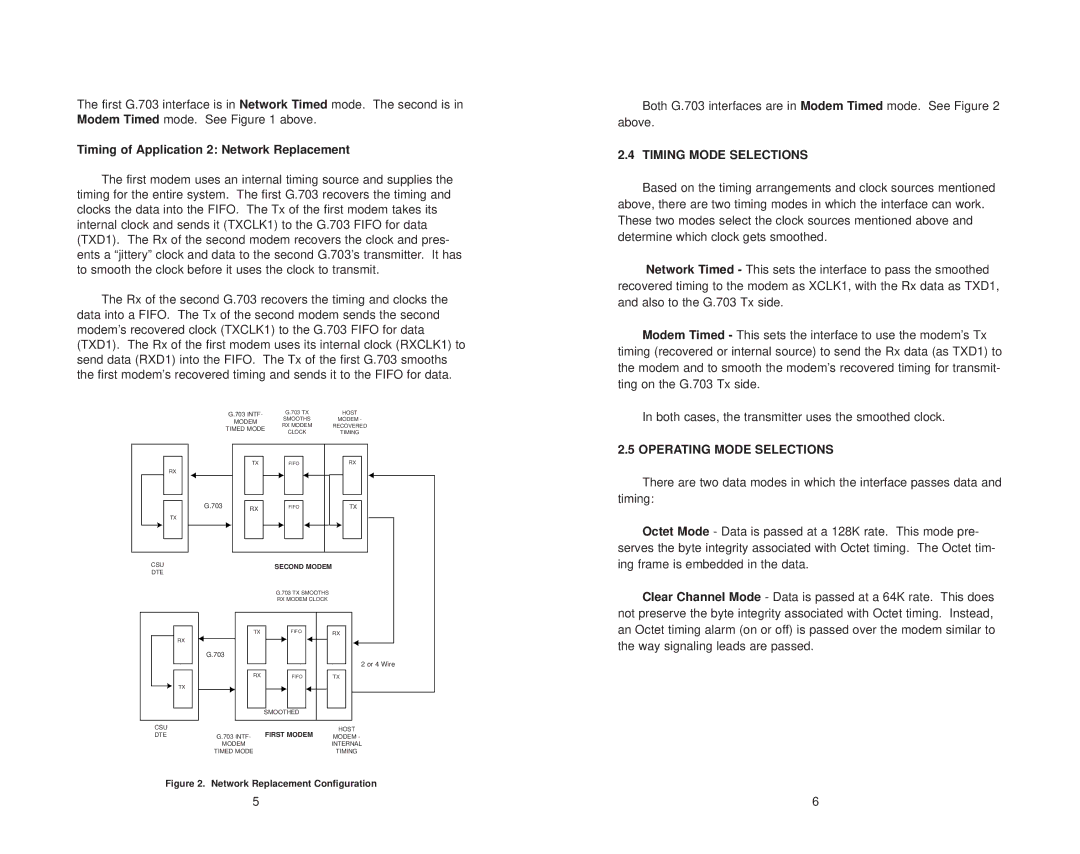 Patton electronic IM 1/F Timing of Application 2 Network Replacement, Timing Mode Selections, Operating Mode Selections 