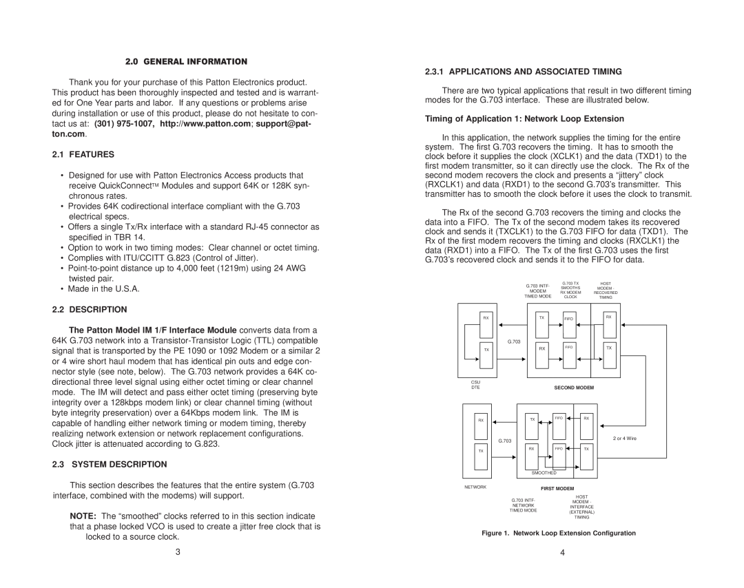 Patton electronic IM 1/F user manual Features, Applications And Associated Timing, System Description 