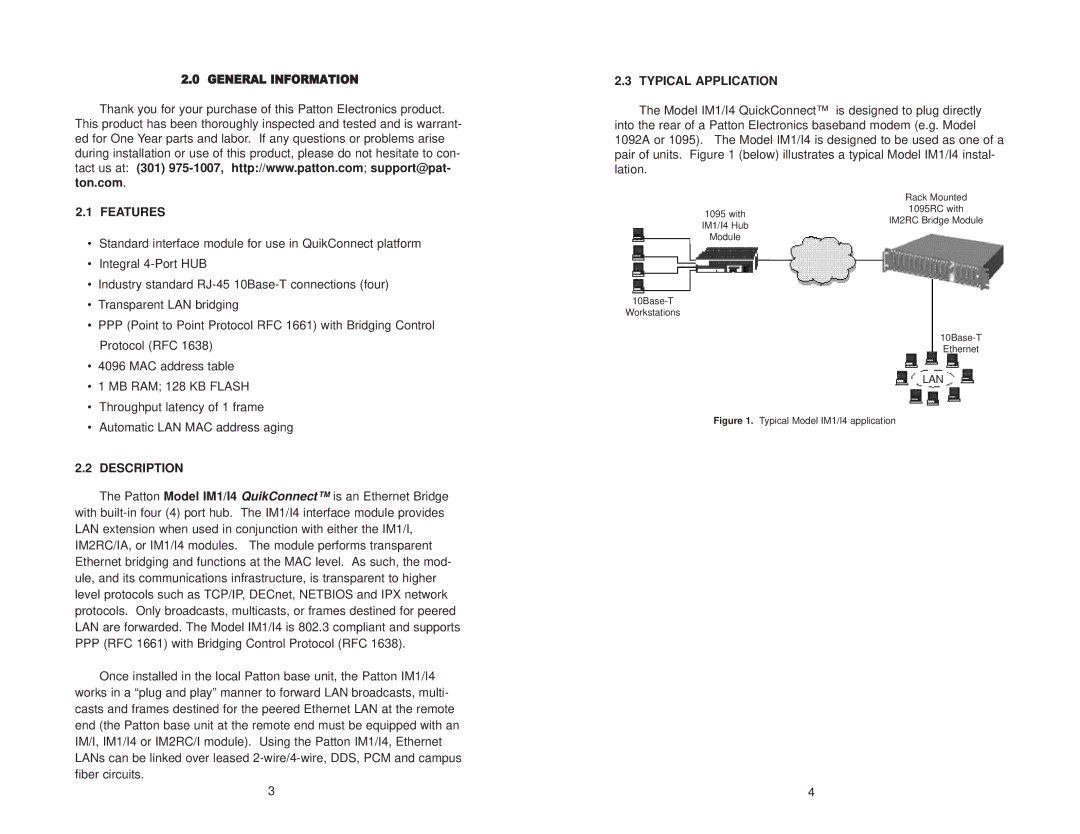 Patton electronic IM1/I4 user manual Features, Description, Typical Application 