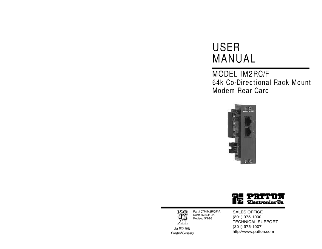 Patton electronic IM2RC/F user manual User Manual 