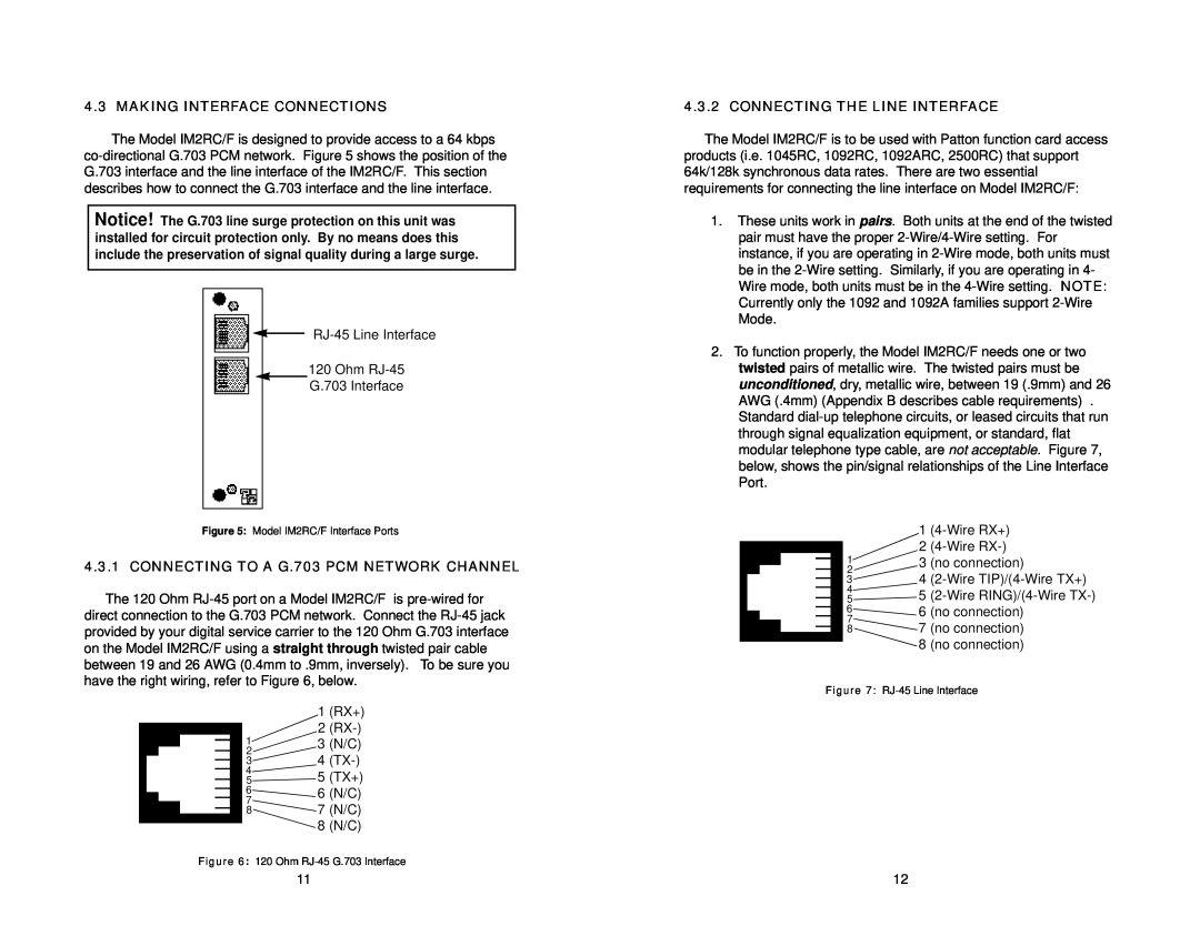 Patton electronic IM2RC/F user manual Making Interface Connections, CONNECTING TO A G.703 PCM NETWORK CHANNEL 