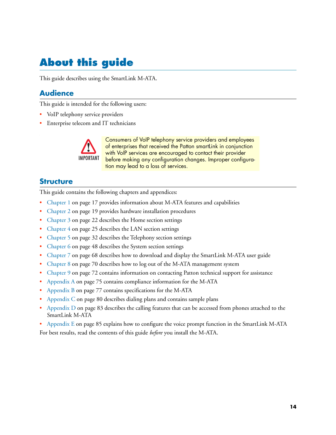 Patton electronic M-ATA manual About this guide, Audience, Structure 