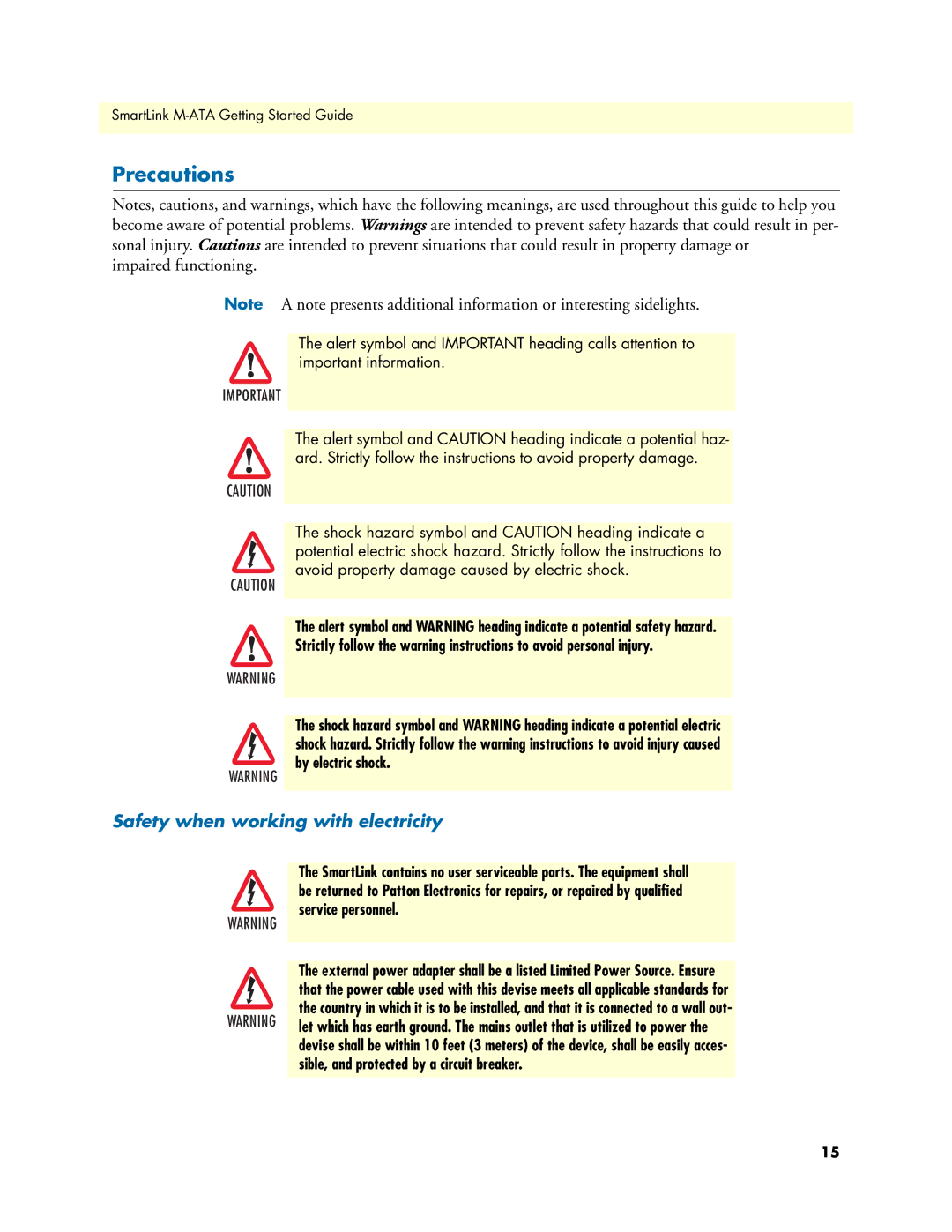 Patton electronic M-ATA manual Precautions, Safety when working with electricity 