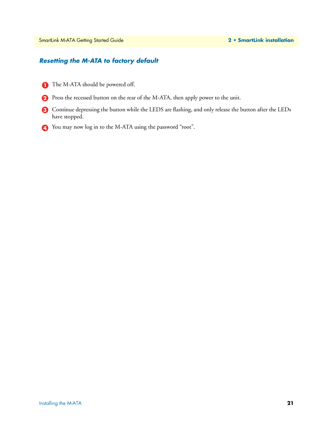 Patton electronic manual Resetting the M-ATA to factory default 