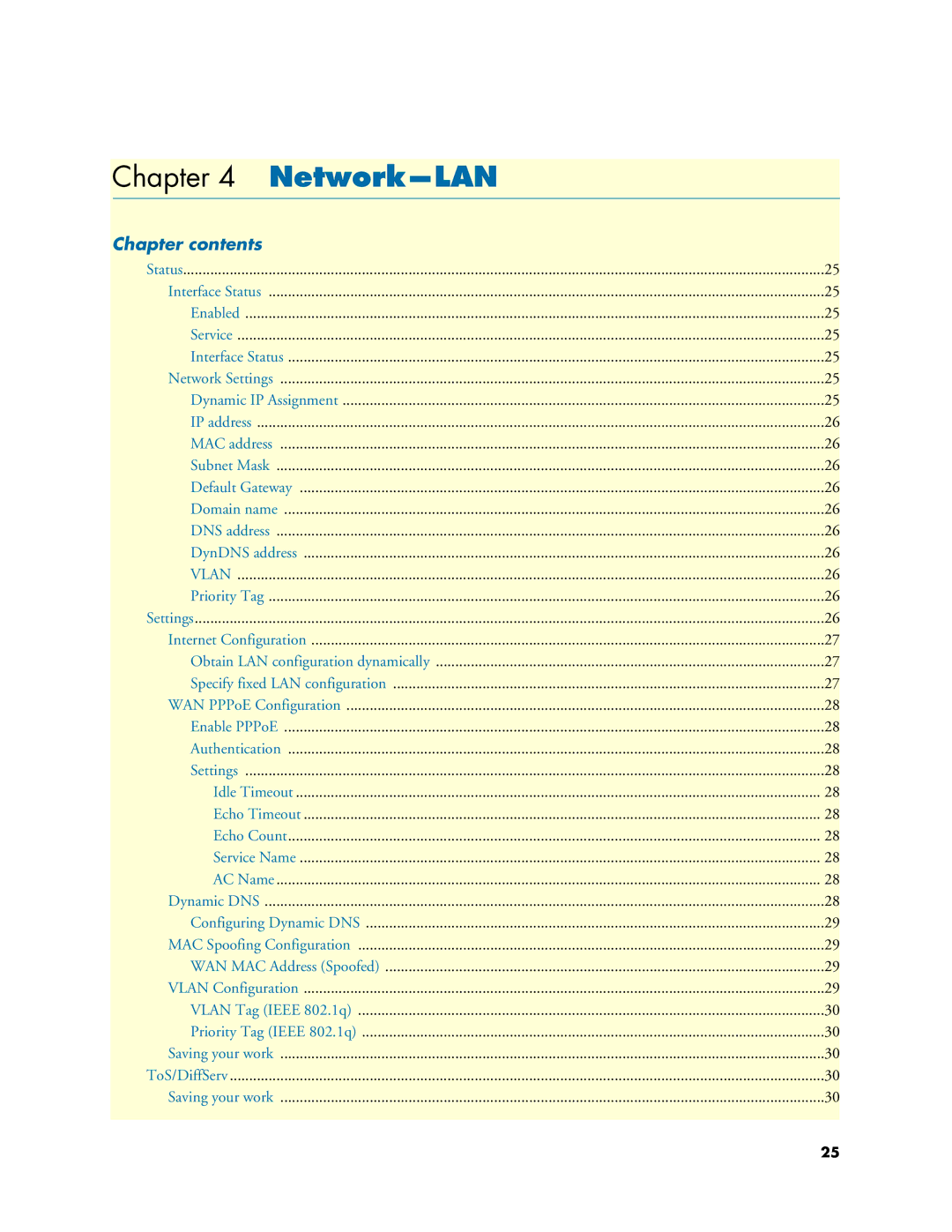 Patton electronic M-ATA manual Network-LAN, Chapter contents 