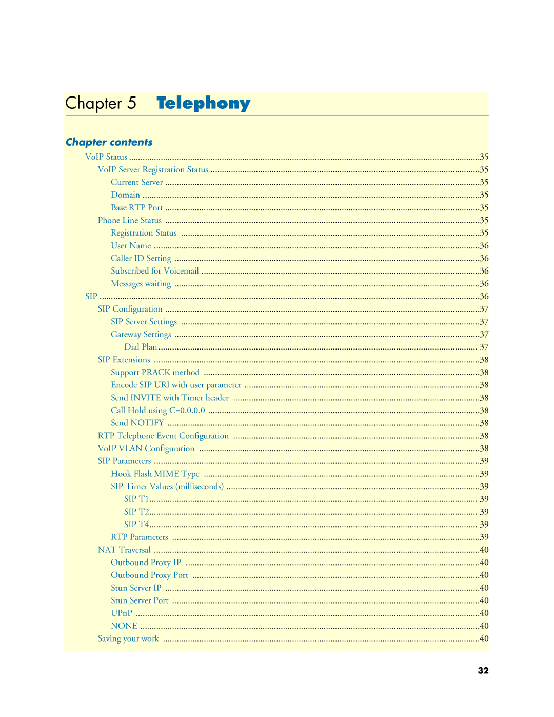 Patton electronic M-ATA manual Telephony, Chapter contents 