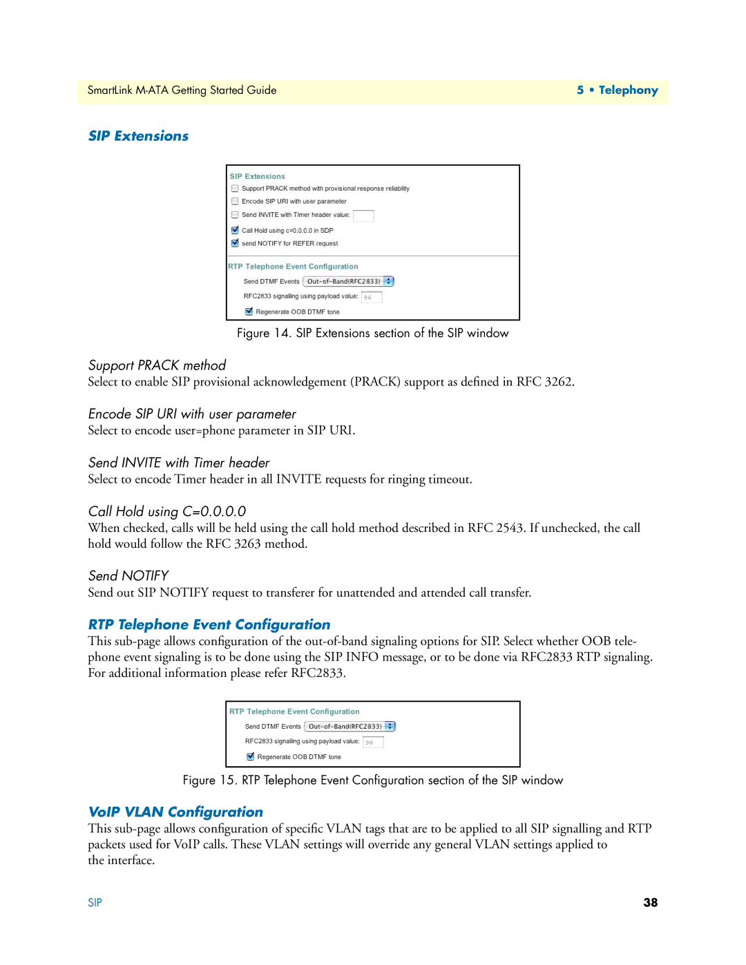 Patton electronic M-ATA manual SIP Extensions, RTP Telephone Event Conﬁguration, VoIP Vlan Conﬁguration 