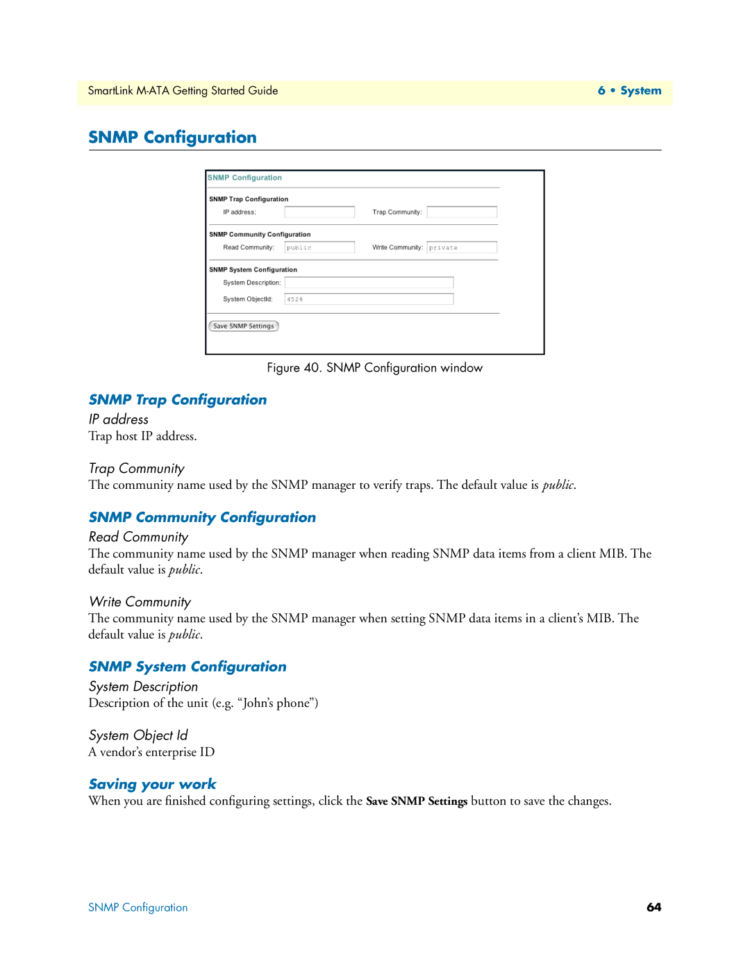 Patton electronic M-ATA Snmp Conﬁguration, Snmp Trap Conﬁguration, Snmp Community Conﬁguration, Snmp System Conﬁguration 