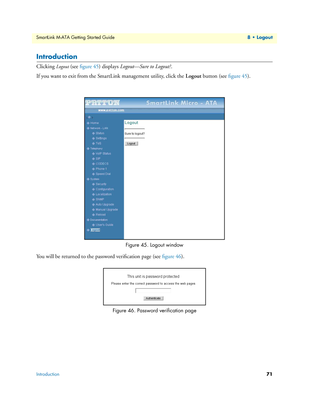 Patton electronic M-ATA manual Logout window 