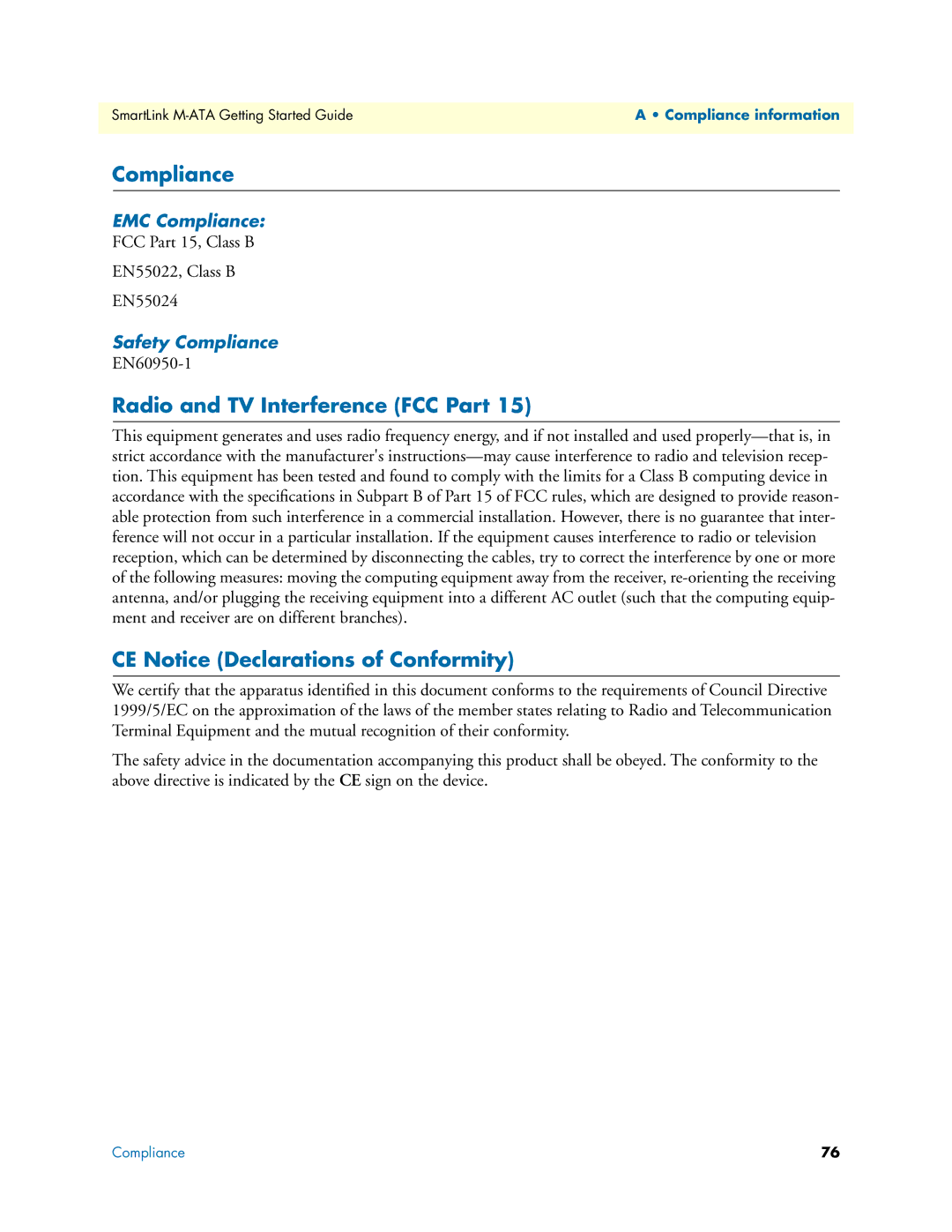 Patton electronic M-ATA manual Compliance, Radio and TV Interference FCC Part, CE Notice Declarations of Conformity 