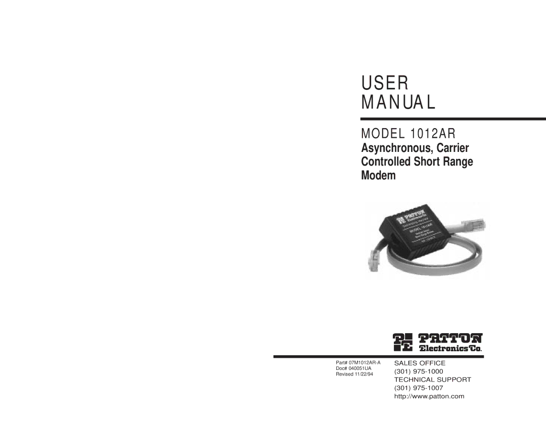 Patton electronic MODEL 1012AR user manual User N UA L 