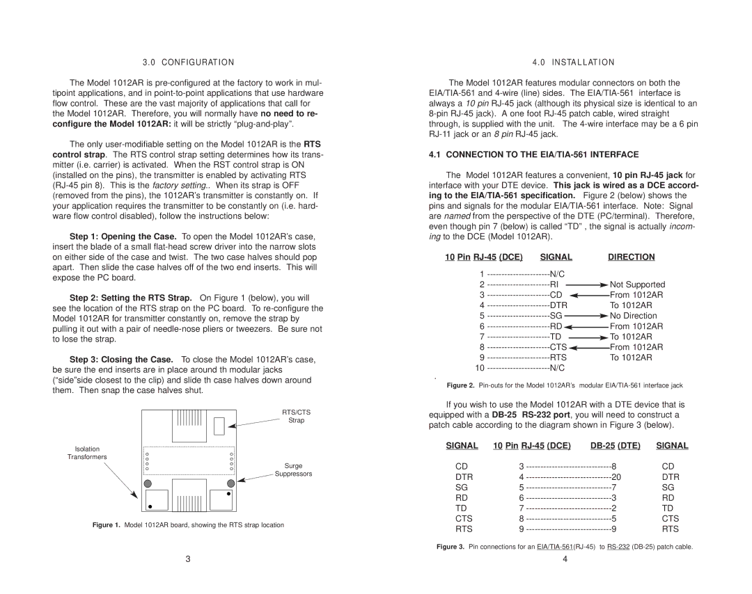 Patton electronic MODEL 1012AR user manual Connection to the EIA/TIA-561 Interface, Signal Direction 