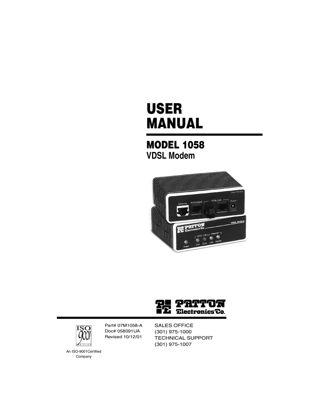 Patton electronic Model 1058 user manual User Manual 