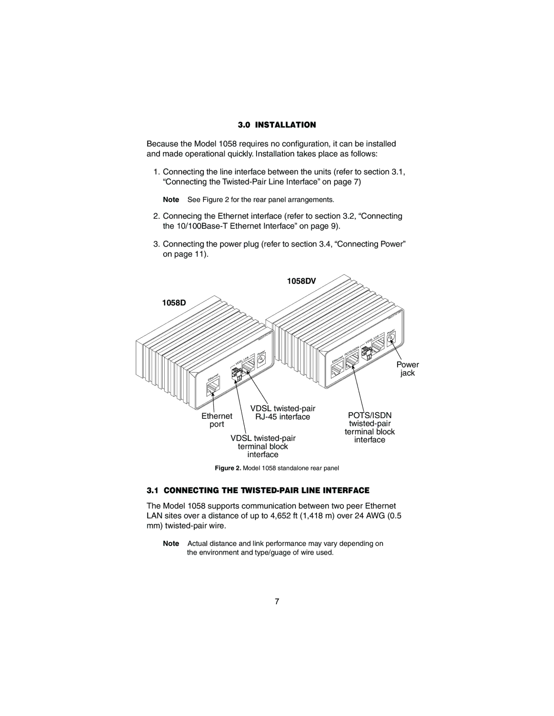 Patton electronic Model 1058 user manual Installation, 1058DV, Connecting the TWISTED-PAIR Line Interface 