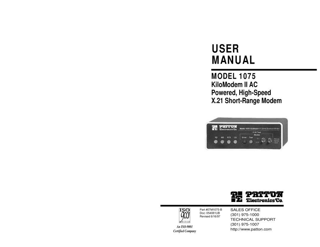 Patton electronic MODEL 1075 user manual User Manual 