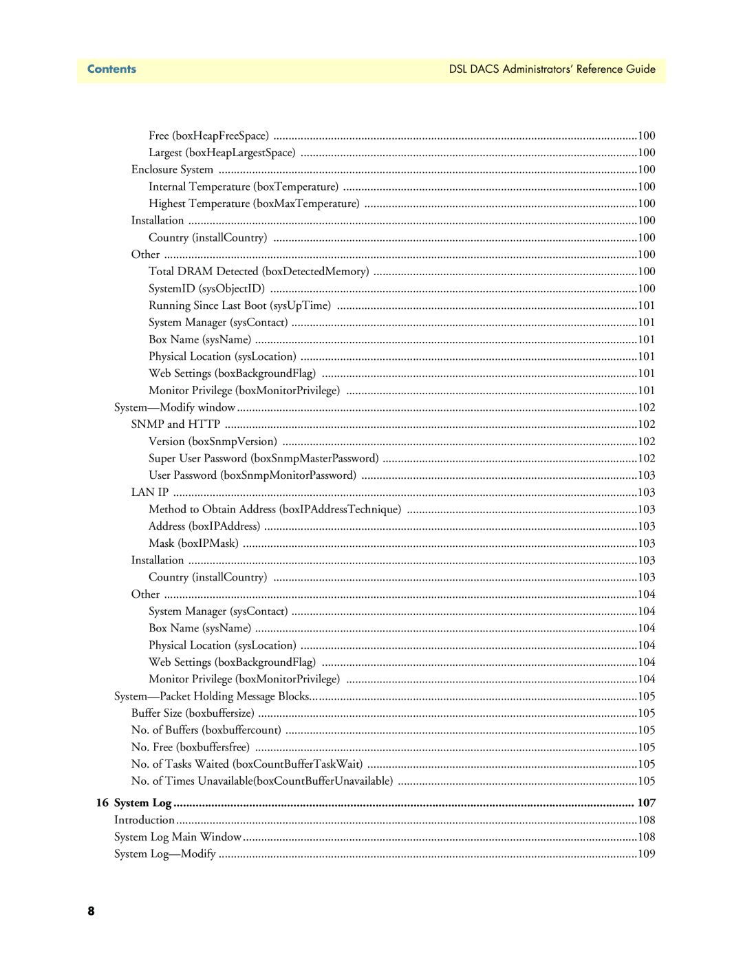 Patton electronic Model 2604 manual System Log 107 