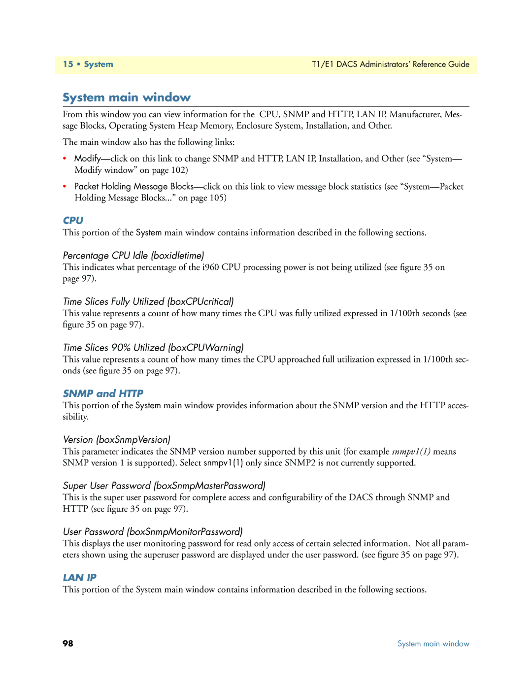 Patton electronic Model 2604 manual System main window, Snmp and Http 