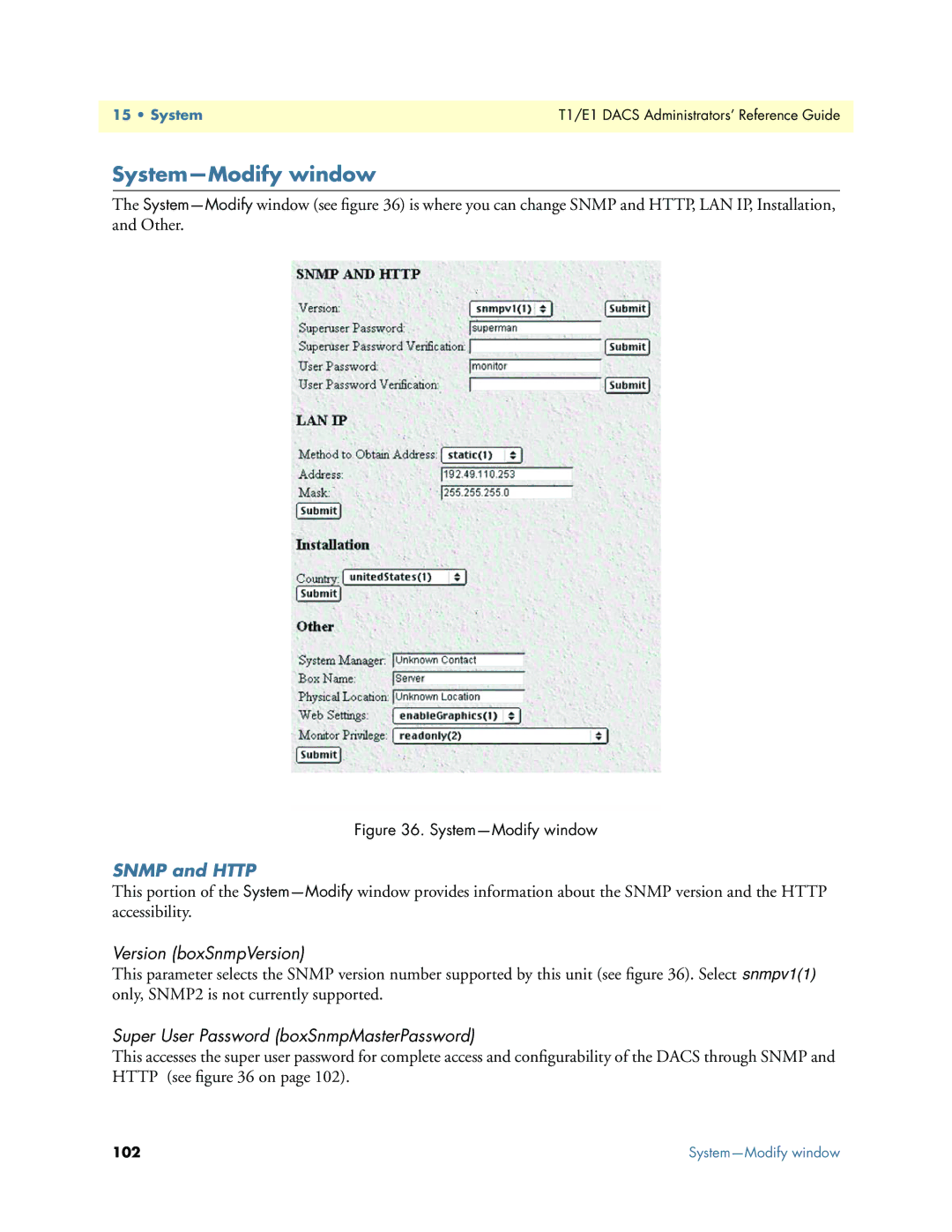 Patton electronic Model 2604 manual System-Modify window 