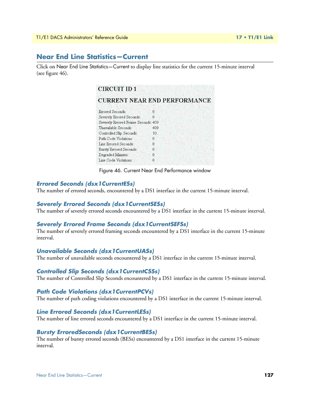 Patton electronic Model 2604 manual Near End Line Statistics-Current 