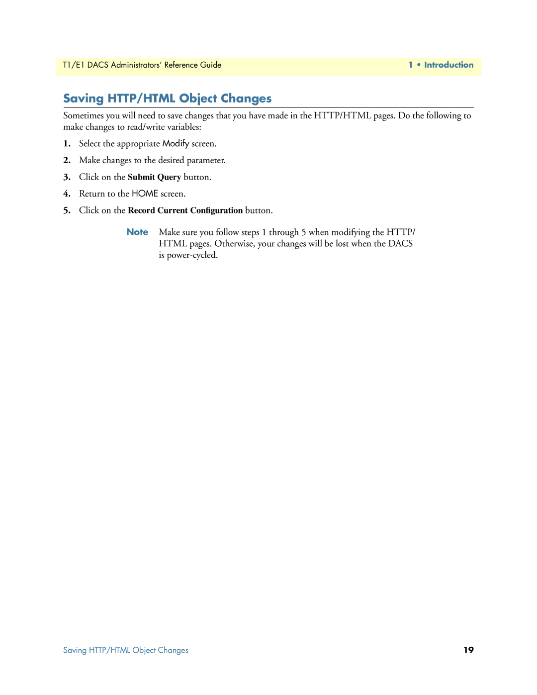 Patton electronic Model 2604 manual Saving HTTP/HTML Object Changes, Click on the Record Current Conﬁguration button 