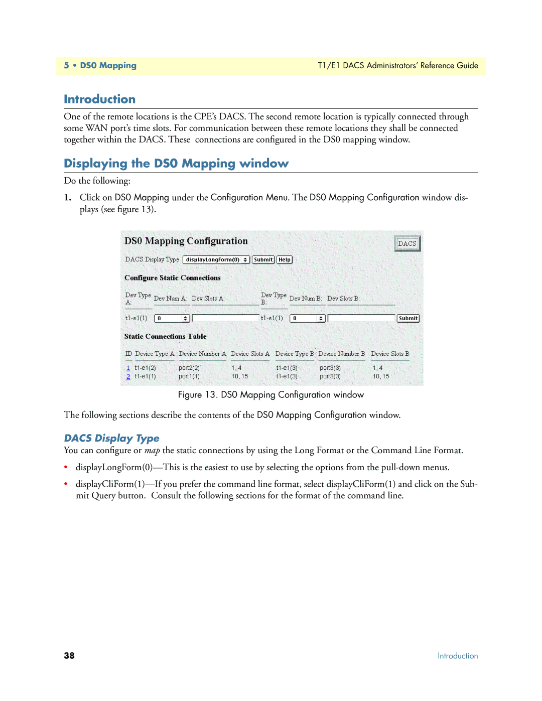 Patton electronic Model 2604 manual Displaying the DS0 Mapping window, Dacs Display Type 