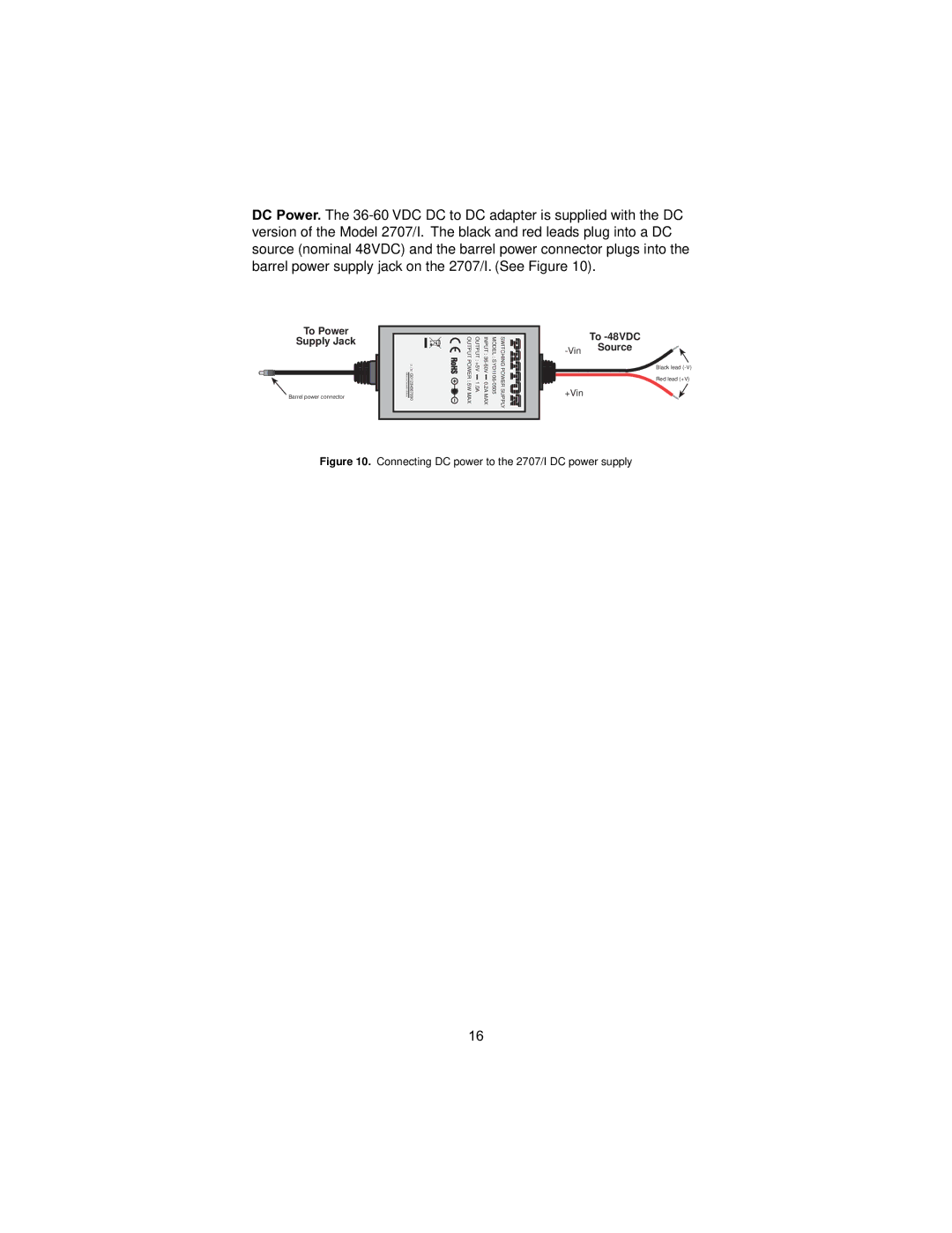 Patton electronic MODEL 2707/I user manual To Power Supply Jack 