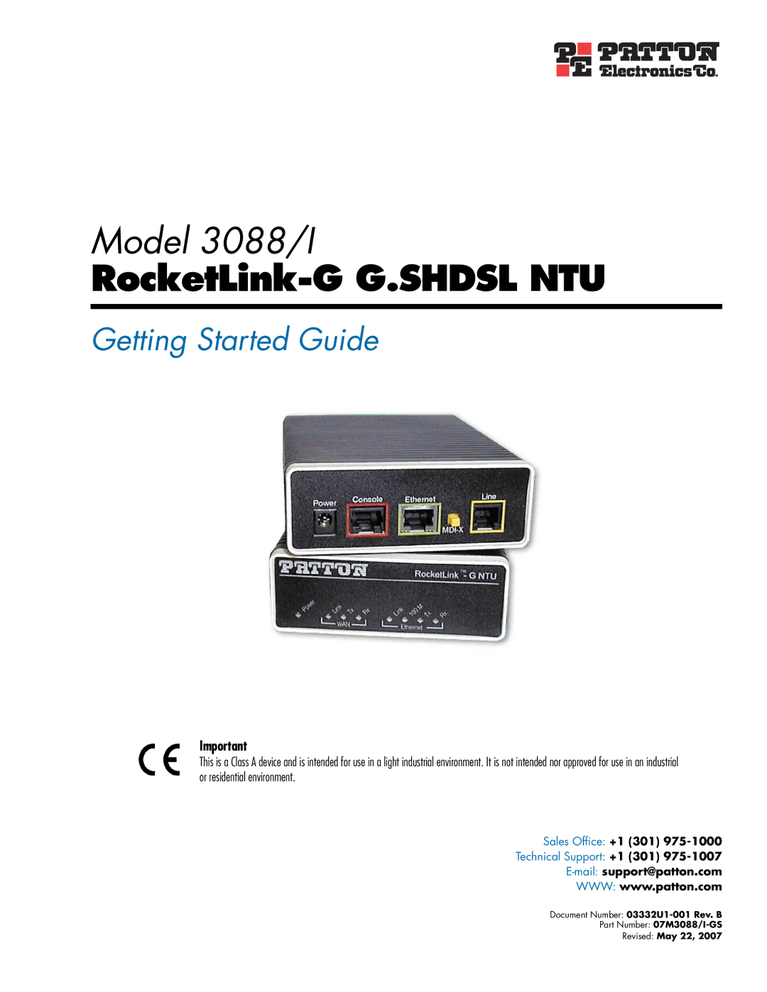 Patton electronic Model 3088/I manual RocketLink-G G.SHDSL NTU 