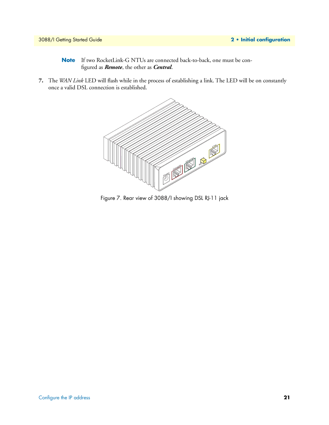 Patton electronic Model 3088/I manual Rear view of 3088/I showing DSL RJ-11 jack 