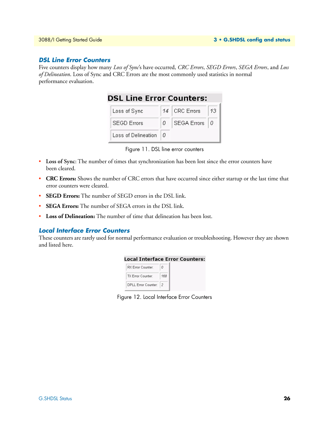 Patton electronic Model 3088/I manual DSL Line Error Counters, Local Interface Error Counters 