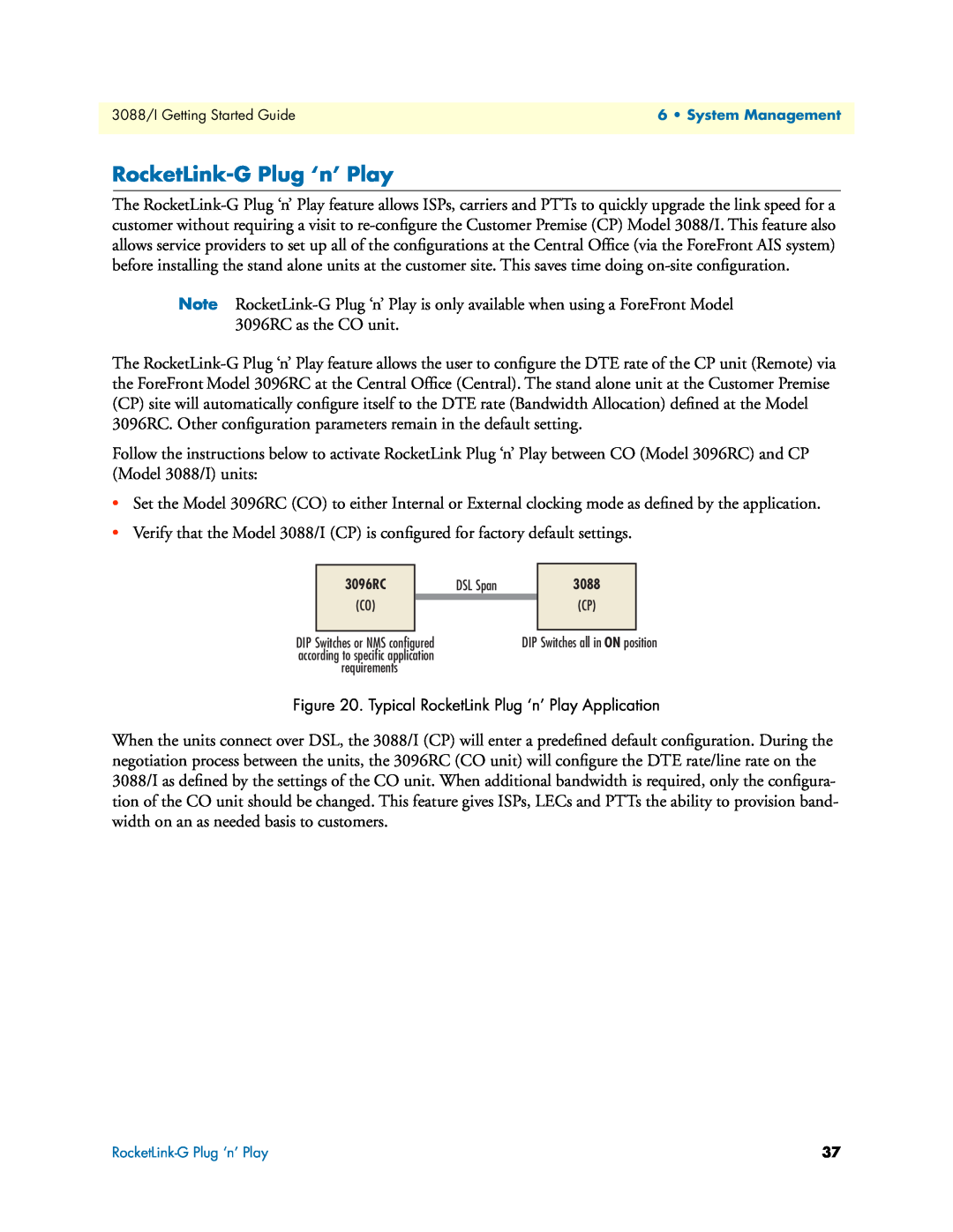 Patton electronic Model 3088/I manual RocketLink-G Plug ‘n’ Play, Typical RocketLink Plug ‘n’ Play Application 