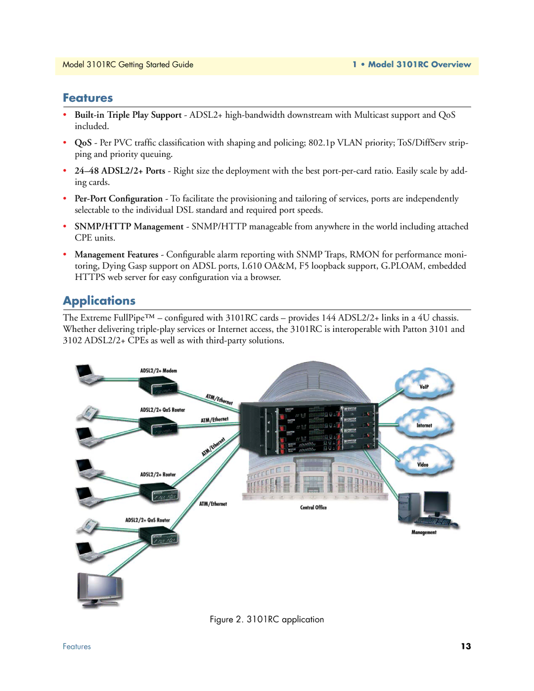 Patton electronic Model 3101RC manual Features, Applications 