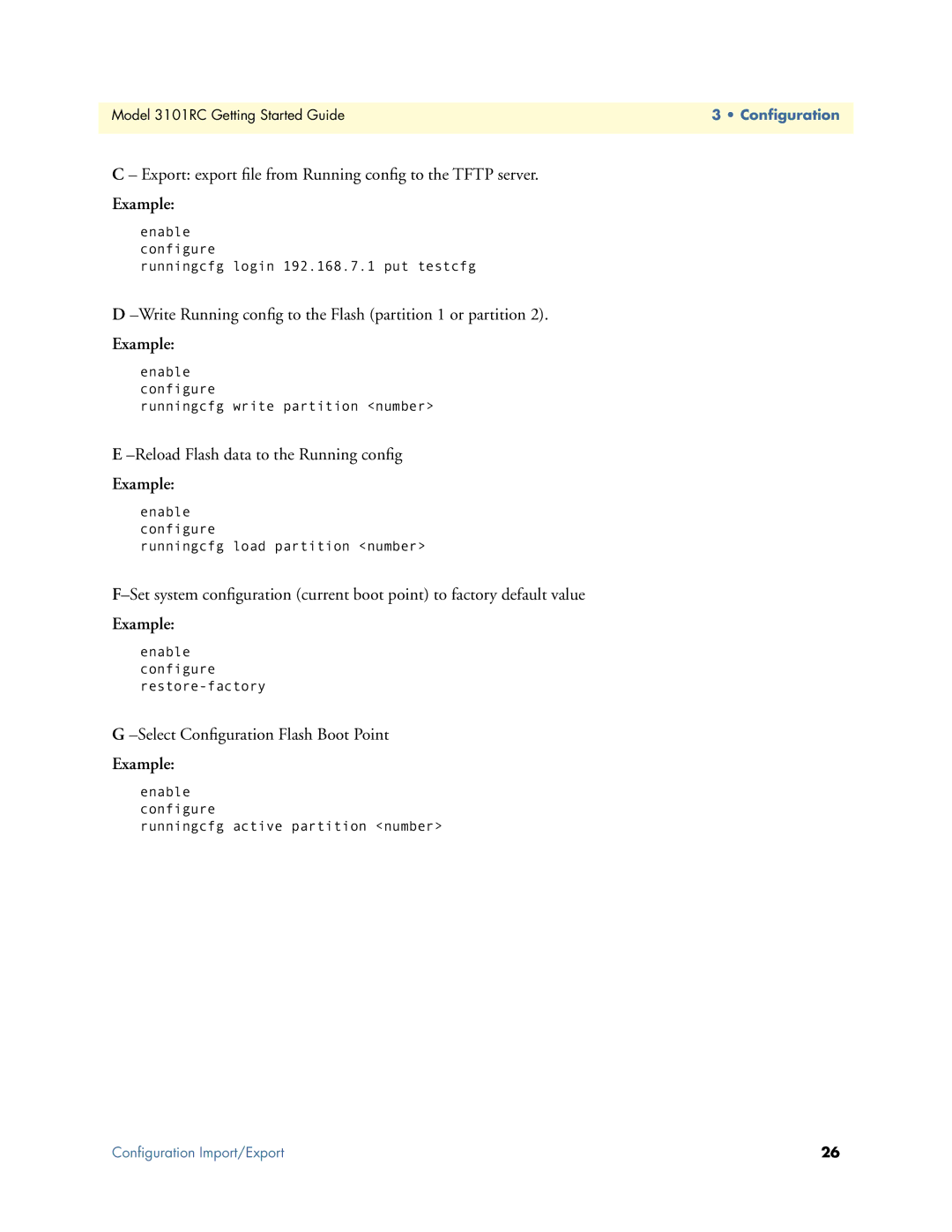 Patton electronic Model 3101RC manual Export export ﬁle from Running conﬁg to the Tftp server 