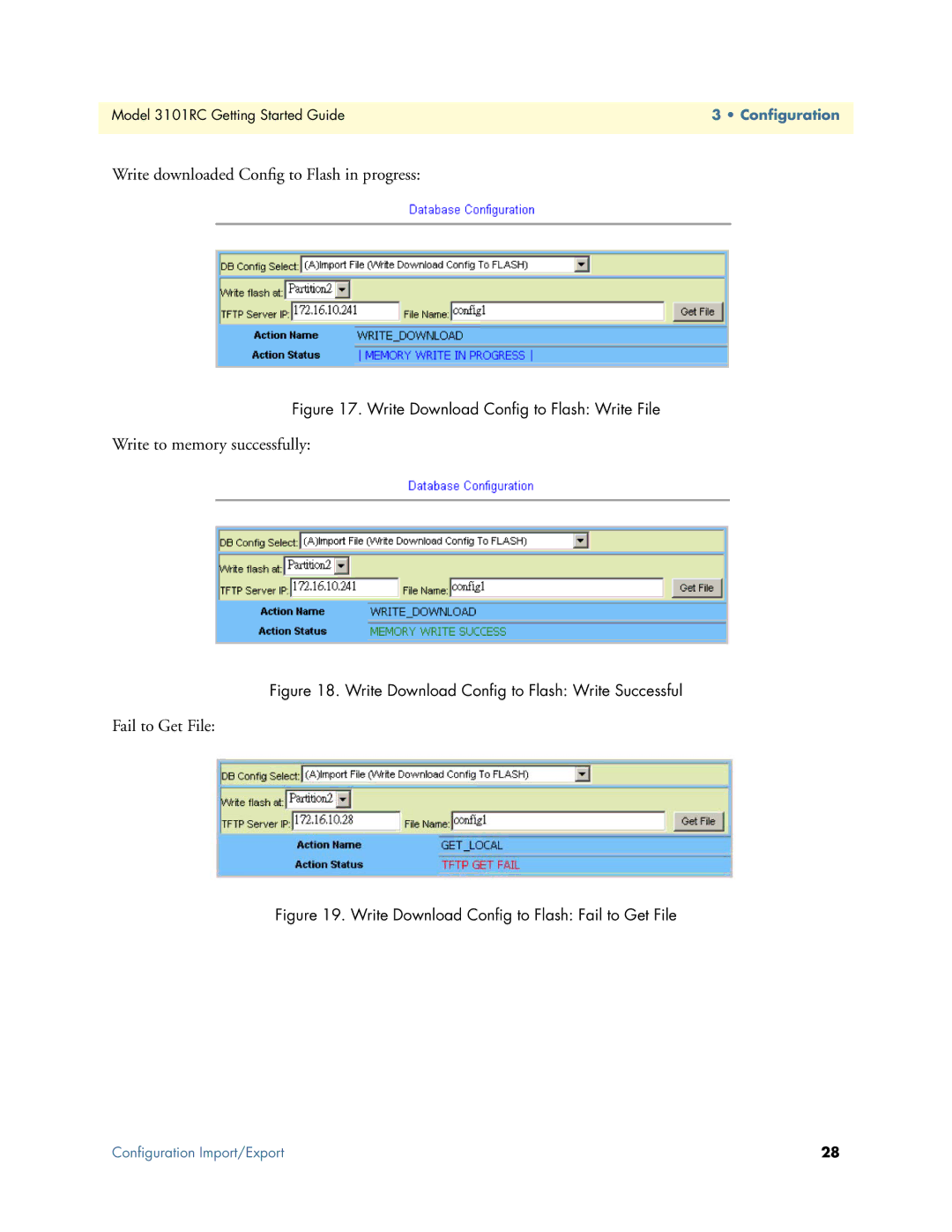 Patton electronic Model 3101RC manual Write downloaded Conﬁg to Flash in progress 