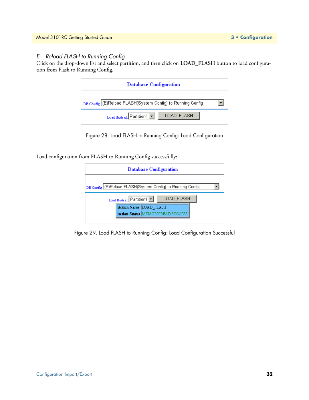 Patton electronic Model 3101RC manual Reload Flash to Running Conﬁg, Load Flash to Running Conﬁg Load Conﬁguration 