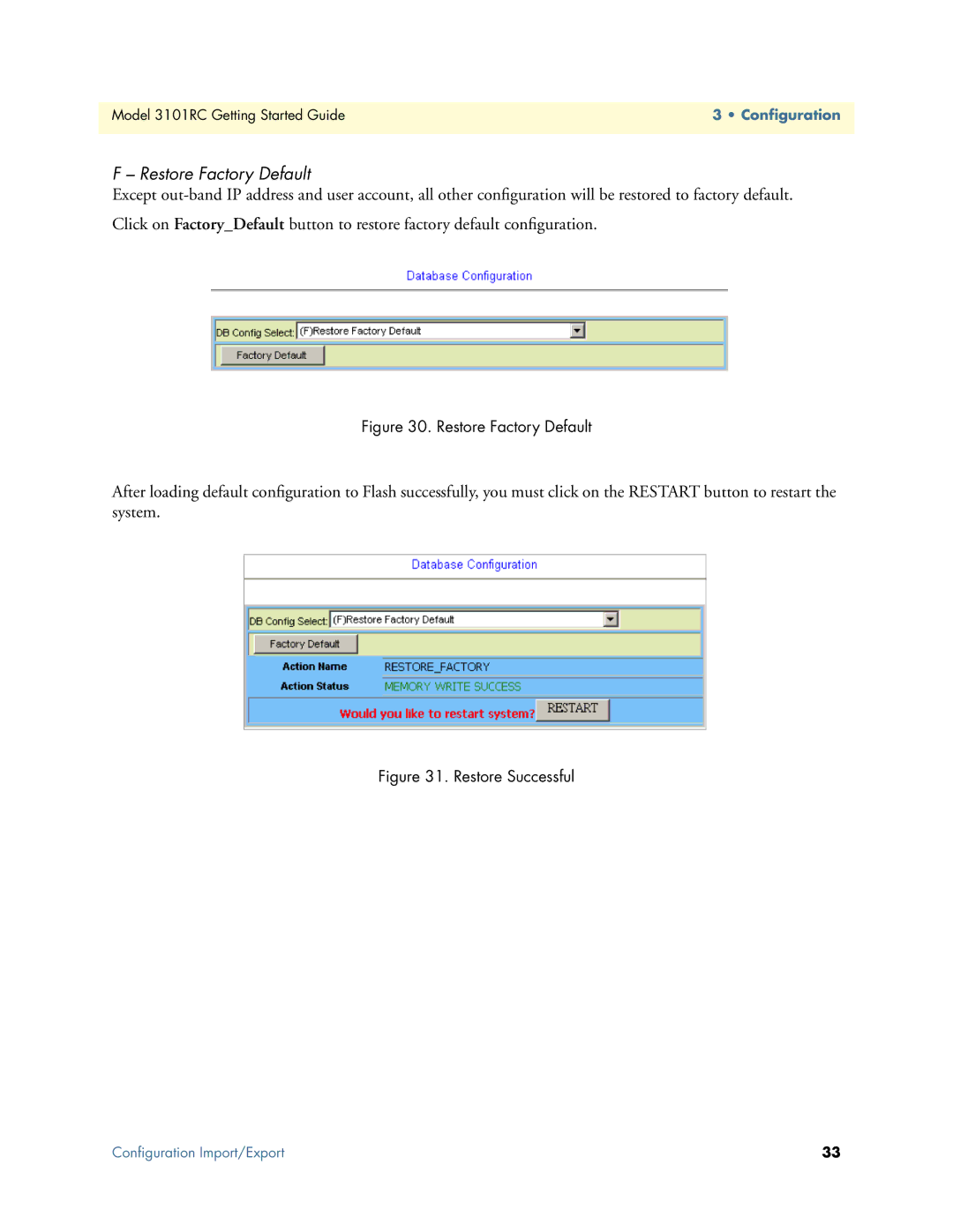 Patton electronic Model 3101RC manual Restore Factory Default 