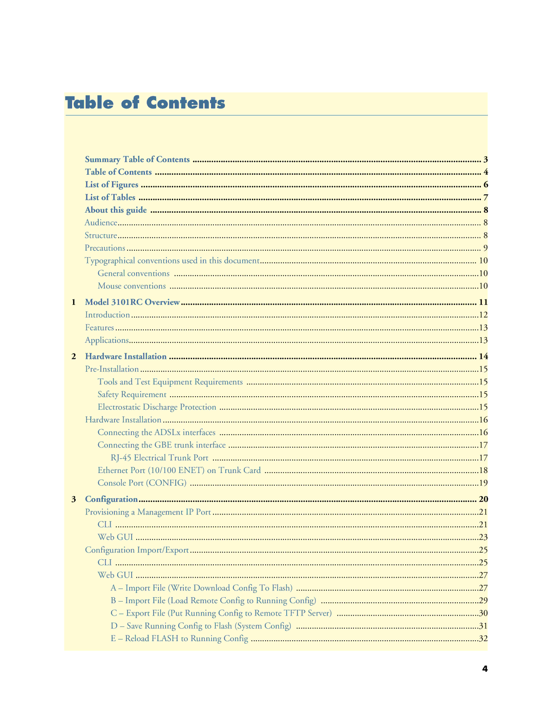 Patton electronic Model 3101RC manual Table of Contents 