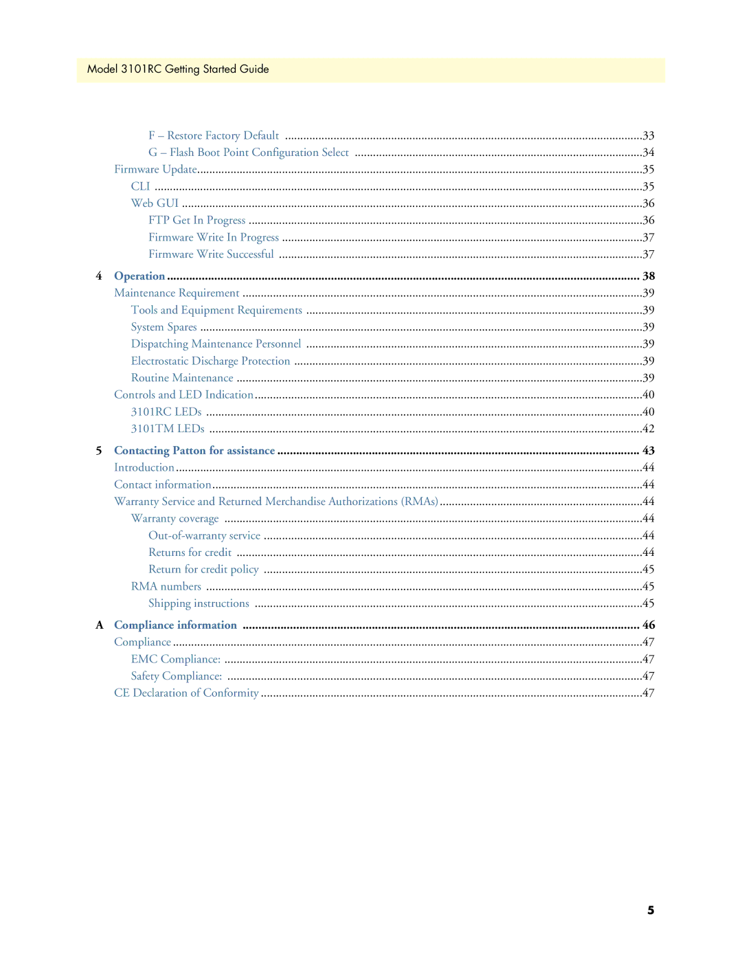 Patton electronic Model 3101RC manual Compliance information 