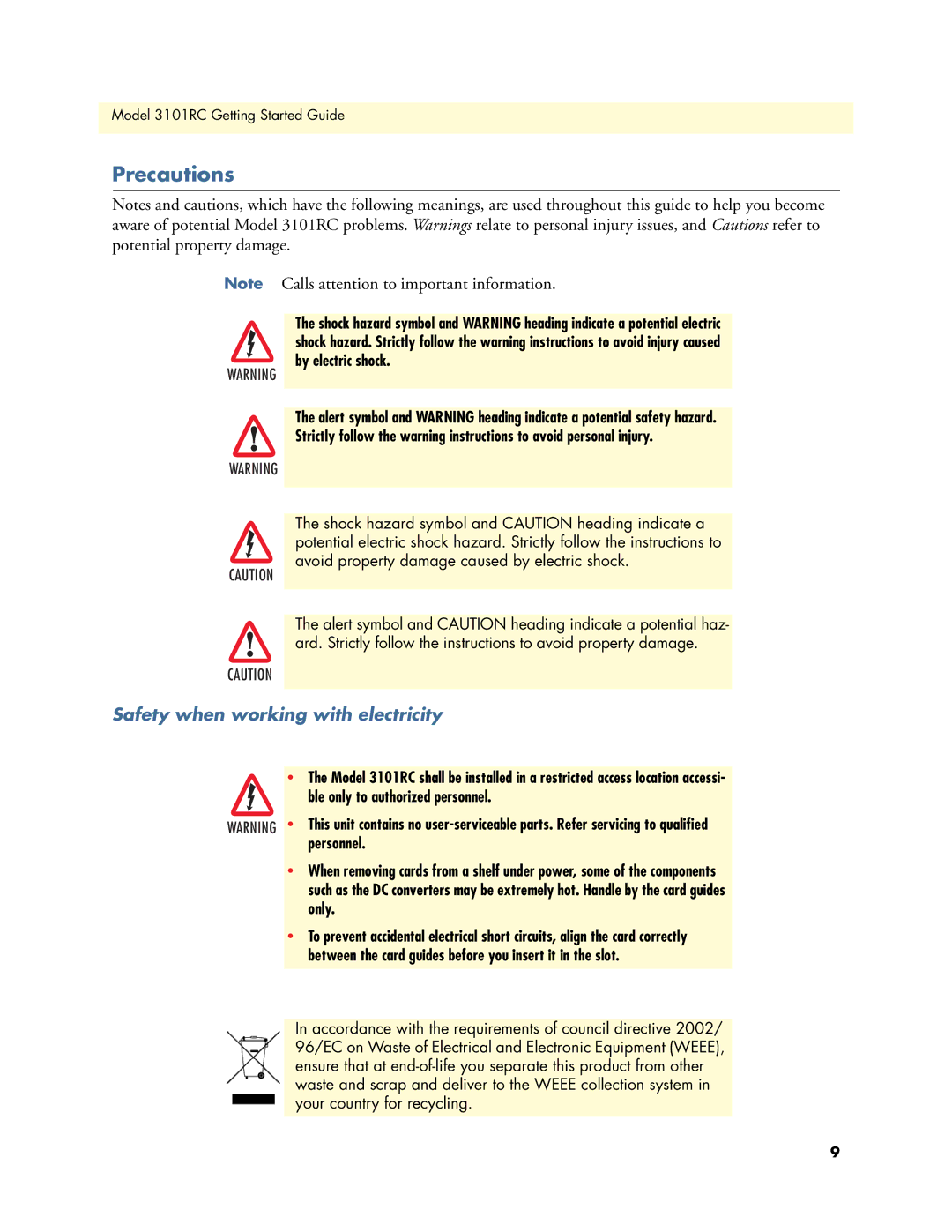 Patton electronic Model 3101RC manual Precautions, Safety when working with electricity 