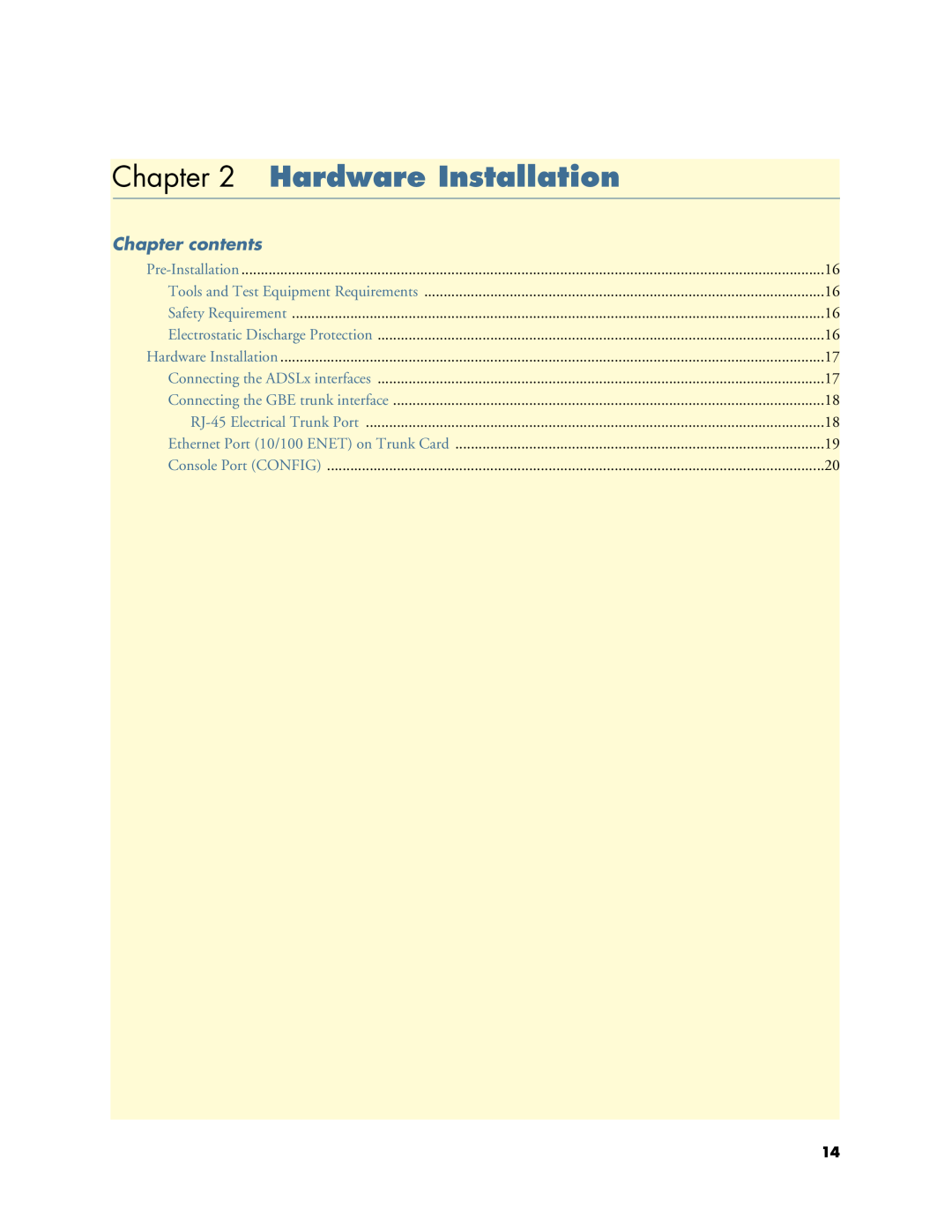 Patton electronic Model 3101RC manual Hardware Installation, Chapter contents 