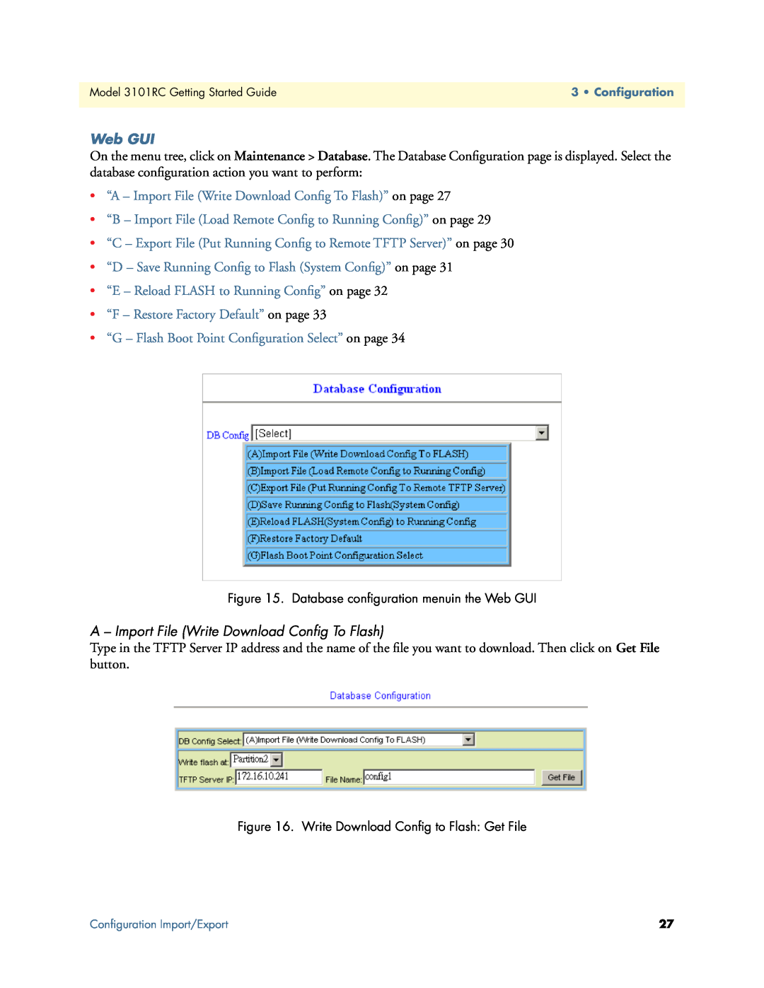 Patton electronic Model 3101RC manual A - Import File Write Download Conﬁg To Flash, Web GUI 