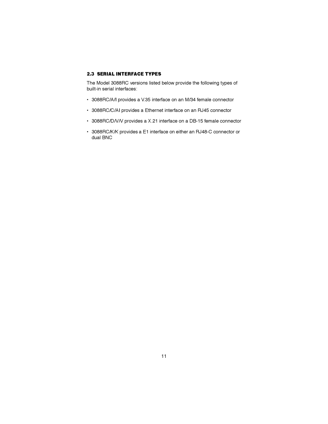 Patton electronic RocketLink-G NTU Rack Mount G.SHDSL Modem Card, 3088RC user manual Serial Interface Types 