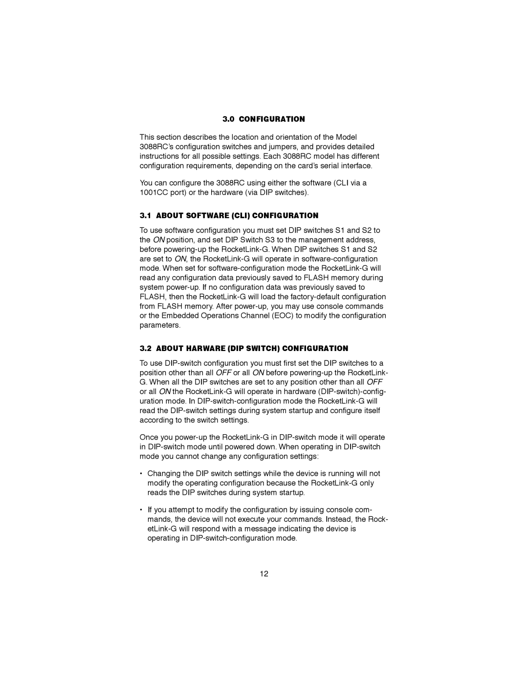 Patton electronic 3088RC user manual About Software CLI Configuration, About Harware DIP Switch Configuration 