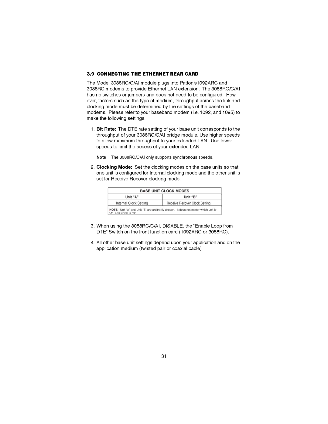 Patton electronic RocketLink-G NTU Rack Mount G.SHDSL Modem Card, 3088RC user manual Connecting the Ethernet Rear Card 