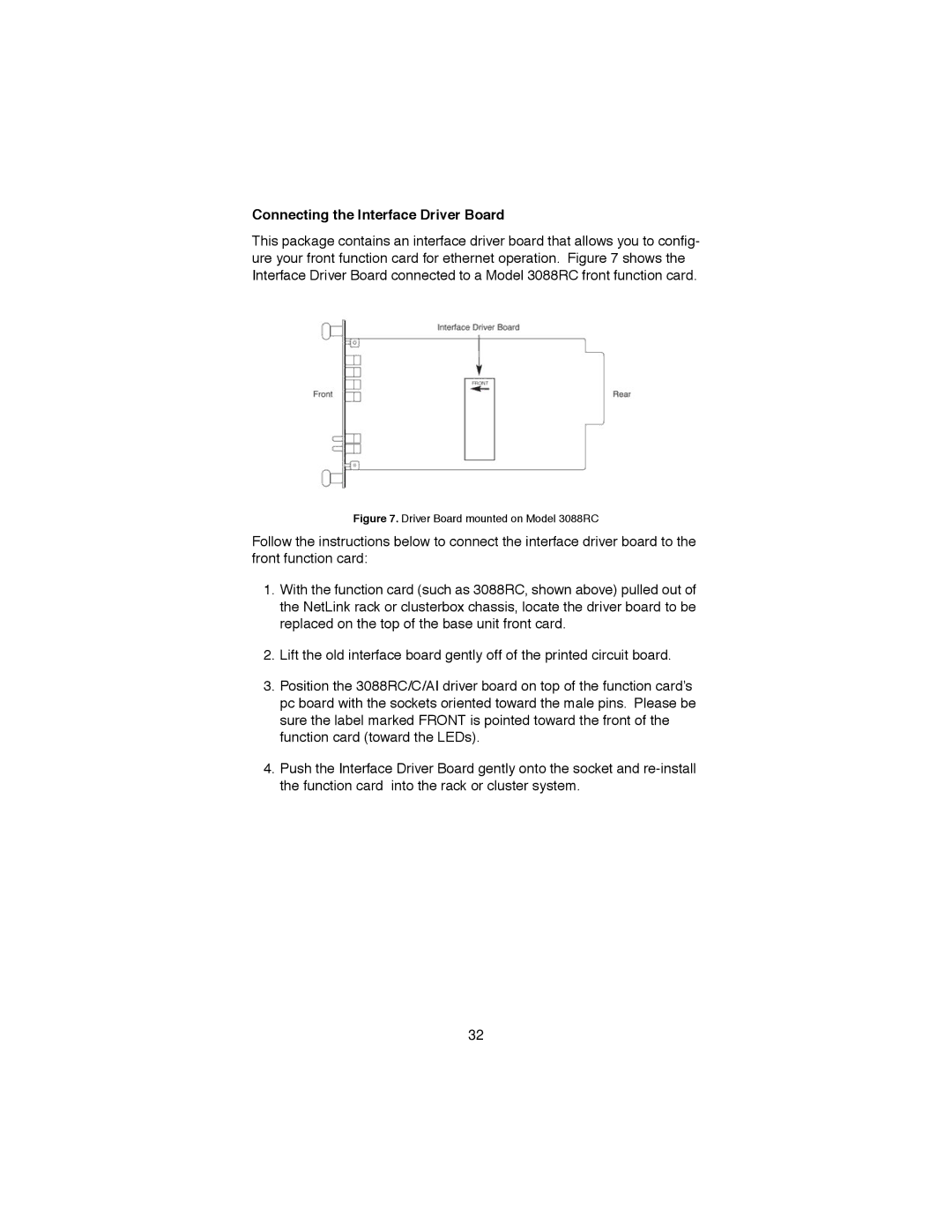 Patton electronic user manual Connecting the Interface Driver Board, Driver Board mounted on Model 3088RC 