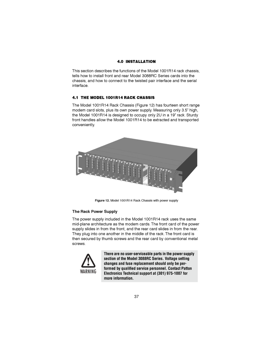 Patton electronic RocketLink-G NTU Rack Mount G.SHDSL Modem Card, 3088RC Installation, Model 1001R14 Rack Chassis 