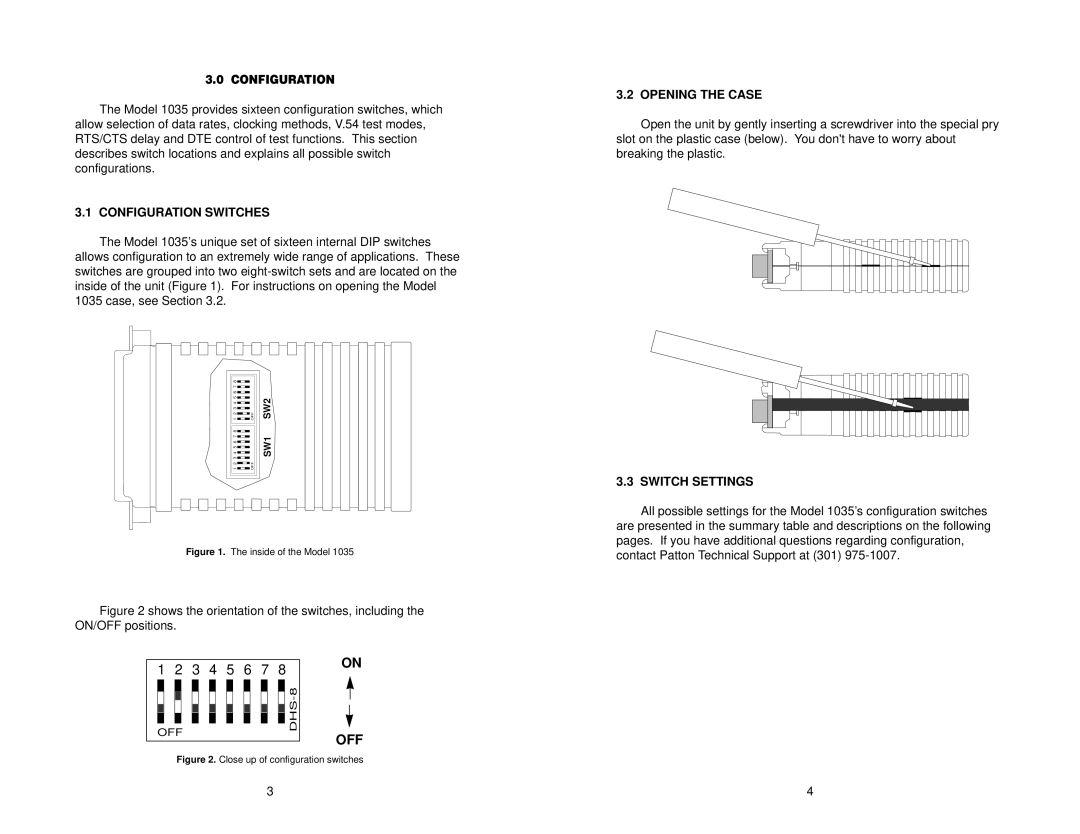 Patton electronic RS-232 user manual Configuration Switches, Opening the Case, Switch Settings 