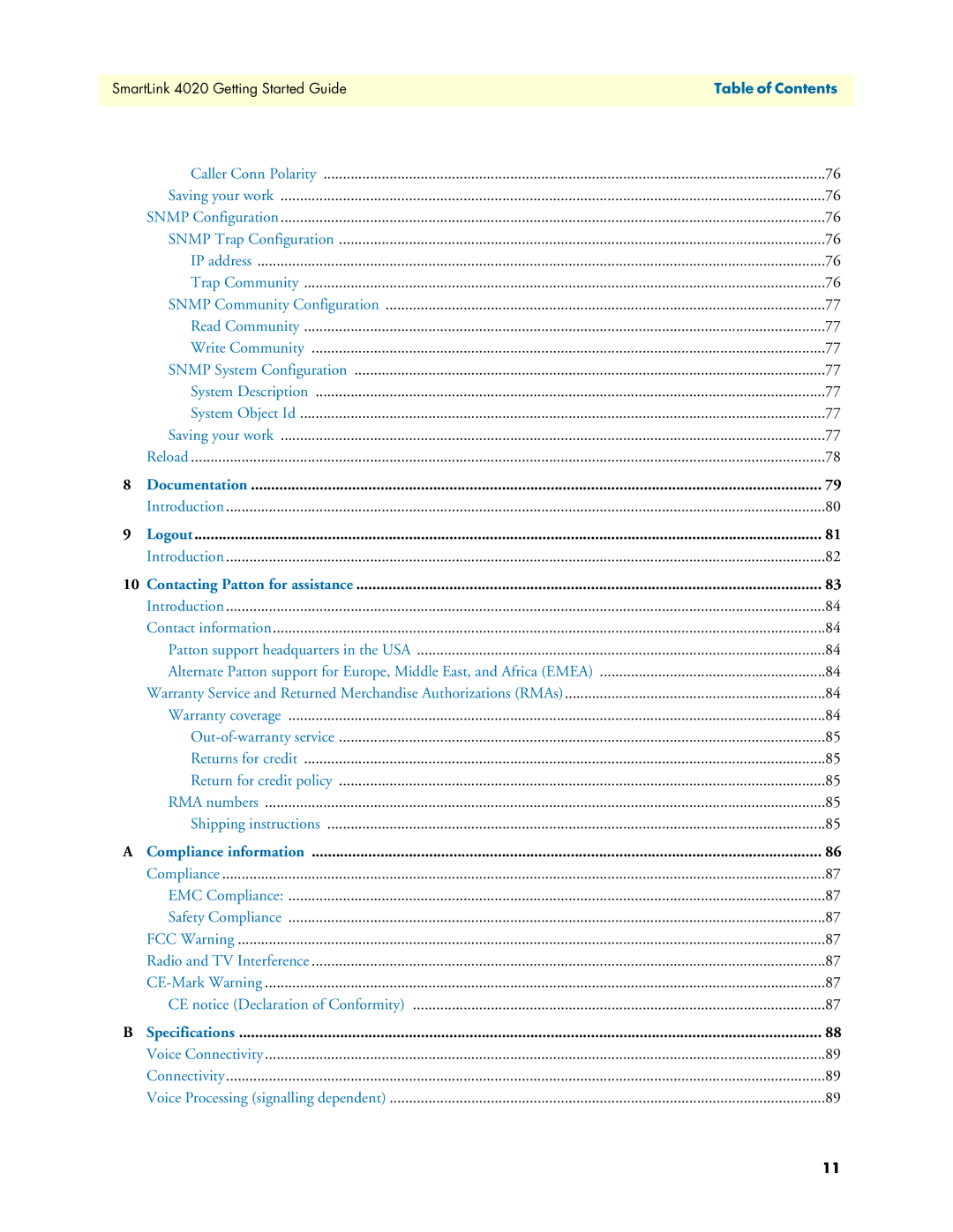 Patton electronic SL4020 manual Documentation 