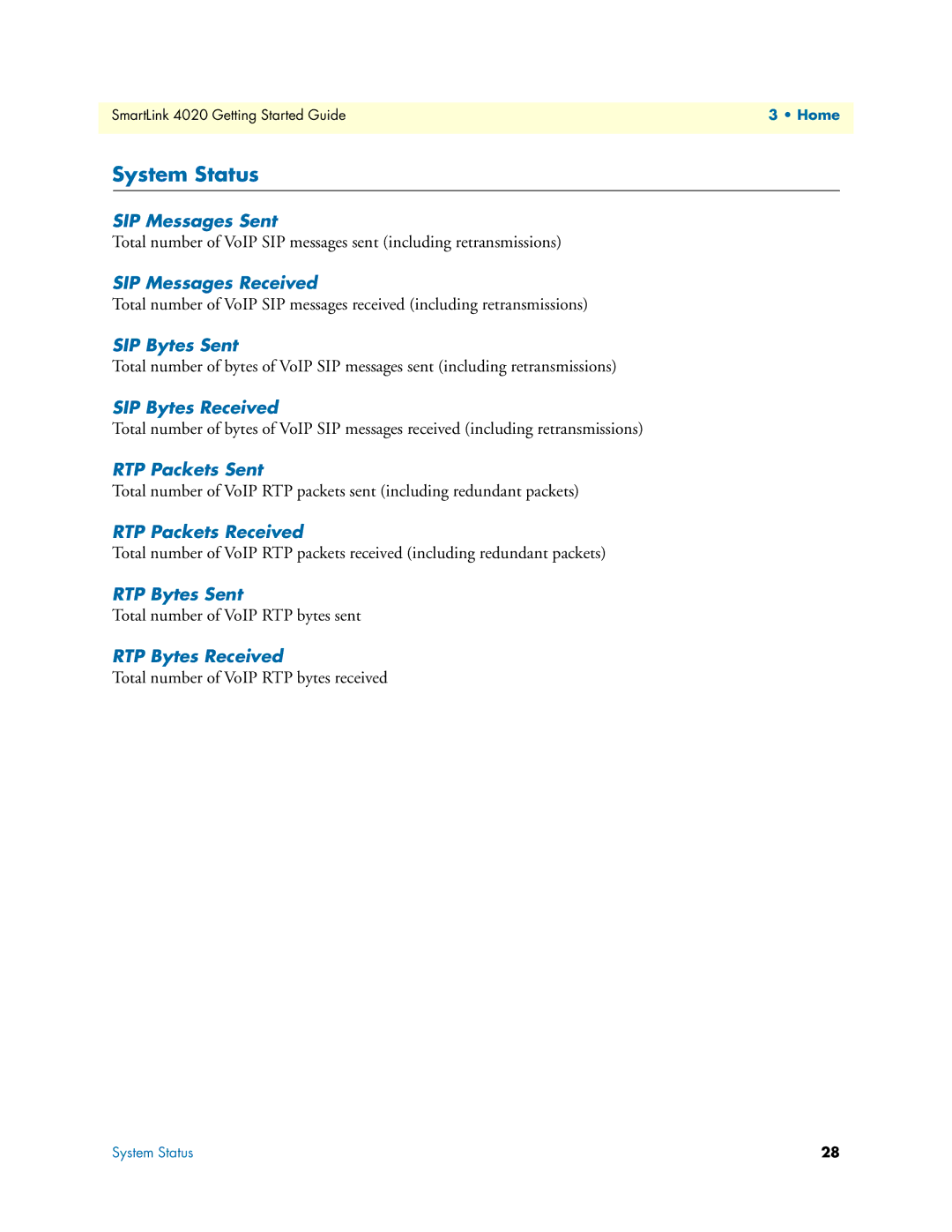 Patton electronic SL4020 manual System Status 